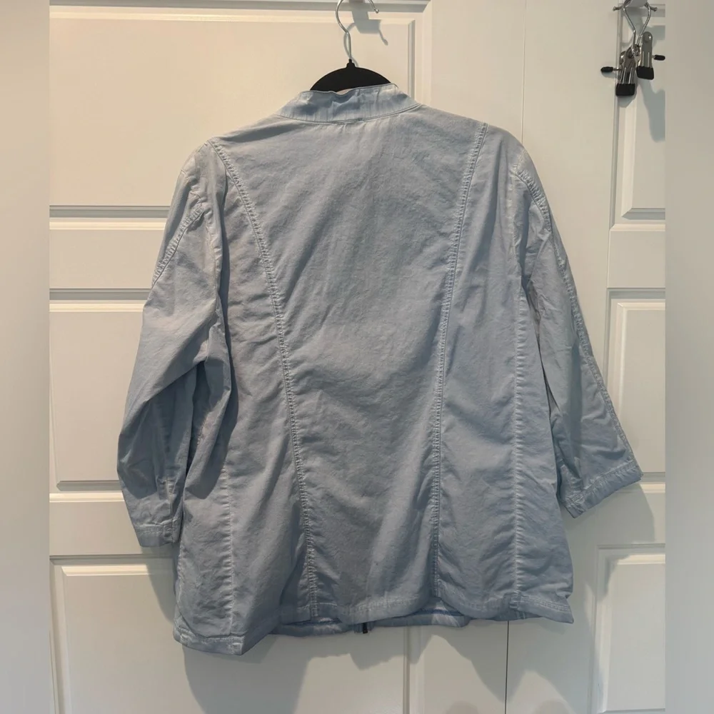 Zenergy by Chico's Garment-dyed lace-up jacket 3/4 Sleeve Sky Blue Size 2